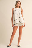 IST6095-A POLKA DOT DENIM LONGLINE TOP AND SHORT SET