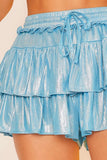 Elastic Smoking Waist Ruffle Metallic Fabric Skort