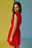 PD19523 Smocked Waist Sculpted Shoulder Mini Dress