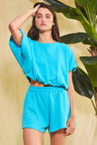 Bubble Hem & Sleeve Terry Crop Top