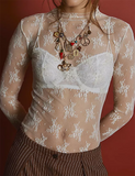 Lux Layering Floral Lace See Through Mesh Top Blouse