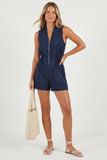 Smocking Sleeveless Front Zip Romper
