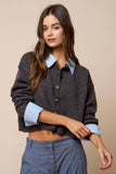 Stripe Trim Button Down Sweater Cardigan