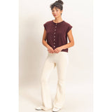 Rolled Edge Button Front Sweater Vest