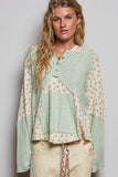 Mixed-Fabric Feminine Look Floral Lace Trim Long Sleeve