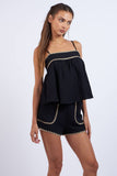 SOLID COLOR KNIT TRIM LINE TOP & SHORTS SET