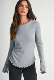 8414IN Thermal Knit Lettuce Edge Long Sleeve Top