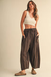 IP1539 STRIPED SIDE POCKET LOOSE RELAXED FIT CROPPED PANTS