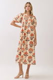 CD07309-Botanical Print Babydoll Midi Dress