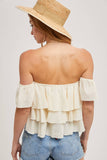 TEXTURED OFF-THE-SHOULDER TIERED CROP TOP
