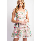 LOVELY PRINT EYELET TIERED MINI DRESS