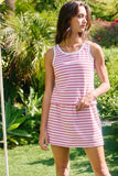 IT2681-SET | Striped Tank & Mini Skirt Bult In Shorts Set