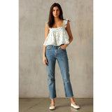 JT5591-1 - WHITE BLUE FLORAL TOP