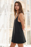 ID4288 Washed Sporty Mini Dress W Built in Romper Lining