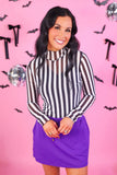 Keigan Mesh Top- Black/White Stripes