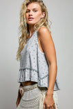 Round Neck Ruffle Hem Trim Detail Floral Sleeveless Top