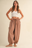 IP1530-B STRIPED DOUBLE GAUZE CONTRAST POCKET BALLOON PANTS