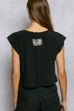 Round Neck Trim Point Floral Patch Sleeveless Top