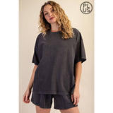 PLUS SIZE MINERAL WASHED COTTON OVERSIZED SLIT TEE