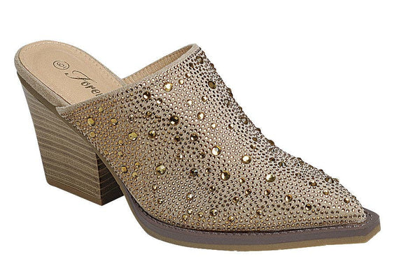 Forever BURST-31 Women Pointy Toe Rhinestone Dress Mule