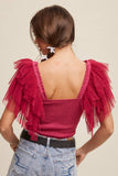 Tulle Ruffle Sleeve Smocked Top