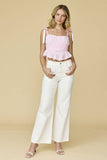 PT17942 - Aurora Shoulder Tie Smocked Waist Eyelet Top
