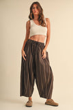 IP1539 STRIPED SIDE POCKET LOOSE RELAXED FIT CROPPED PANTS