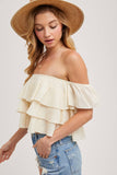TEXTURED OFF-THE-SHOULDER TIERED CROP TOP