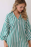 CD07270-Balloon Sleeve Stripe Oversized Mini Dress