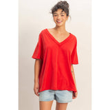 Washed V-Neck Oversized Tee