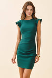 CD05798-Round Neck Flutter Cap Sleeve Ruched Detail Dress