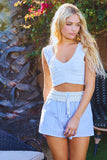 P5574-1 | Contrast Detail Striped Seersucker Short