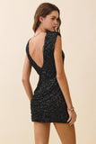 Sequin Scoop Back Structured Shoulders Dress