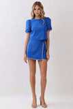CT10057-Whipstitch Trim Puff Sleeve Crop Top