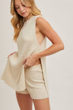 SLEEVELESS SIDE SLIT & SHORT KNIT SWEATER SET
