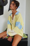 T2004E French Terry Color-block Collared Loose Fit Top