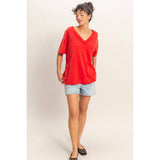 Washed V-Neck Oversized Tee