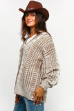 TWO TONE CABLE CHUNKYSWEATER CARDIGAN