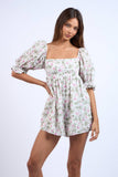 FLORAL PRINT HALF PUFF SLEEVE MINI ROMPER