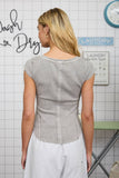 WASHED EXPOSED SEAM HENLEY RIBBED KNIT TOP