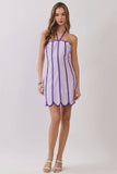 CD06765-Contrast Piping Detail Halter Neck Mini Dress