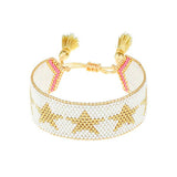 White with Gold Stars Beaded Bracelet