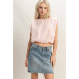 Bubble Hem Cotton Eyelet Sleeveless Top