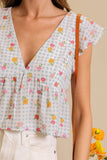 Gingham Floral Print Baby Doll Top 2