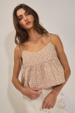 Floral Jacquard Tie Shoulder Flowy Babydoll Tank Top