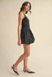 BUBBLE HEM MIXED MEDIA MINI DRESS