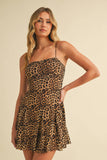 ID9191 LEOPARD MESH SLEEVELESS GODET FLARE MINI DRESS