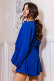 R5268D  Smocked V-neck Ruffled Solid Woven Romper