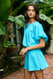 Scuba Bubble Hem And Sleeve Solid Crop Top