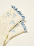 Bow Ruffle Grip Sock [Dusty Blue], Pilates Socks